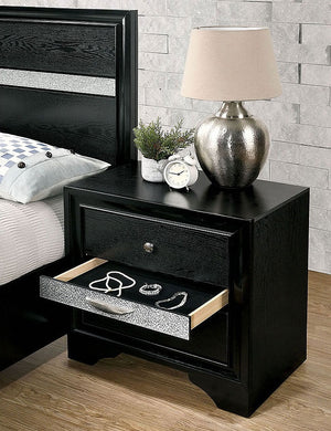 English Elm Contemporary Nightstand with Silver Accents, Solid Wood Veneer, English Dovetail Drawer, Sleek Shine Black 30 L x 20 W x 30 H B2741P375932