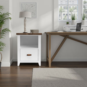 English Elm 22 Inch One-Drawer File Cabinet in Jasmine Whitewash & Barnwood Finish, Fully Assembled, Oil-Rubbed Bronze Hardware, Shelf-Friendly Storage B108131546