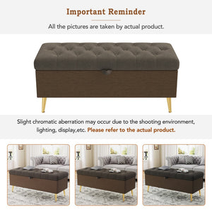 English Elm Modern Boucle Tufted Storage Ottoman Bench with Gold Legs for Bedroom or Entryway Coffee N719P305620D