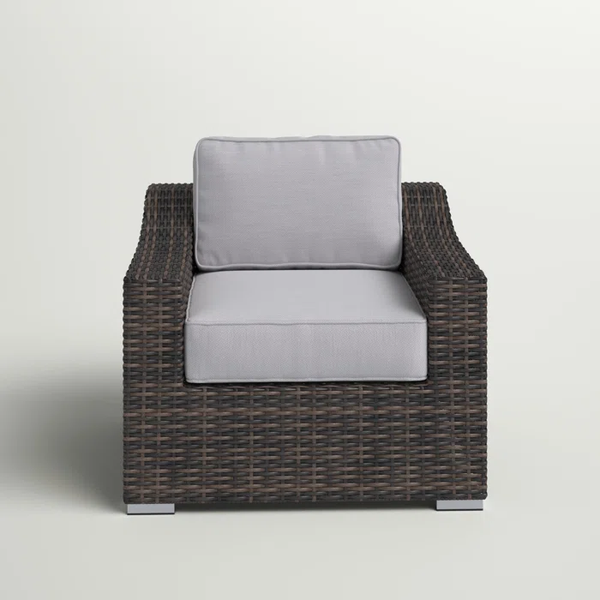 English Elm Fully Wicker Patio Chair with Cushion, Rust-Resistant Aluminum Frame, UV Weather-Resistant Comfortable Seat Espresso B120P205860