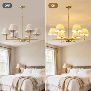 English Elm 8-light Gold Rope Wrapped Fabric Shade Chandelier for Dining and Living Rooms W5008P391565