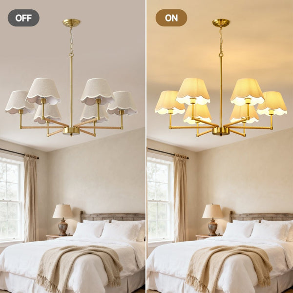 English Elm 8-light Gold Rope Wrapped Fabric Shade Chandelier for Dining and Living Rooms W5008P391565