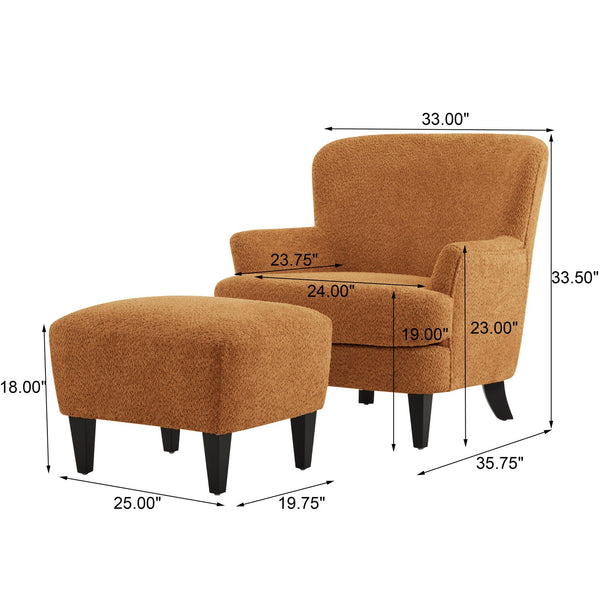 English Elm Christopher Knight Home® - Gerald Boucle Upholstered Club Chair with Tapered Birch Legs, Tonal Piping and Cozy Texture Caramel 33 L x 32.75 W x 30 H N776P243523Y