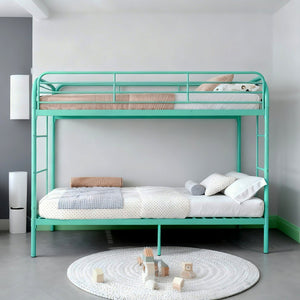 English Elm Metal Twin Over Bunk Bed Heavy Duty Frame Dual Ladder Kids Shared Room Green W3752P412391