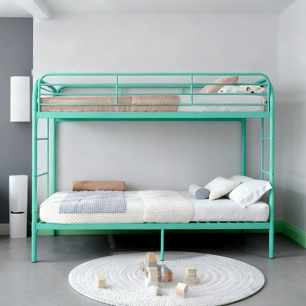 English Elm Metal Twin Over Bunk Bed Heavy Duty Frame Dual Ladder Kids Shared Room Green W3752P412391