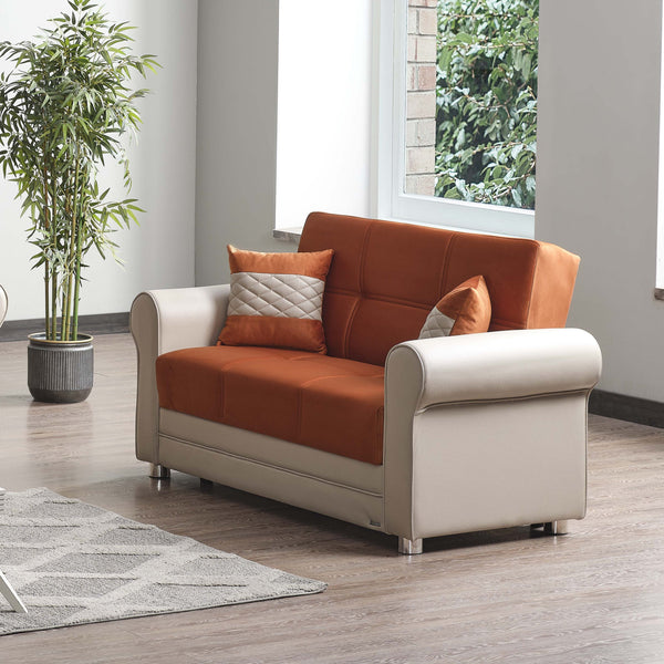 English Elm PrimeNest Ithara convertible upholstered loveseat with storage, sleeper sofa, leatherette comfort and sturdy design Orange B030P281723