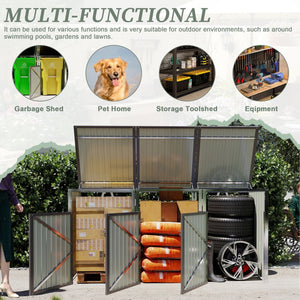 English Elm Garbage Bin Shed Galvanized Steel Enclosure Fits Three Cans with Lockable Waterproof Lid Light Gray W1598P357717