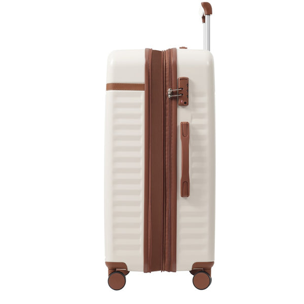 English Elm Luggage Set 5 Piece Abs Hardside Expandable Spinner Wheels Tsa Lock Travel Bags Brown+White N732P326115K