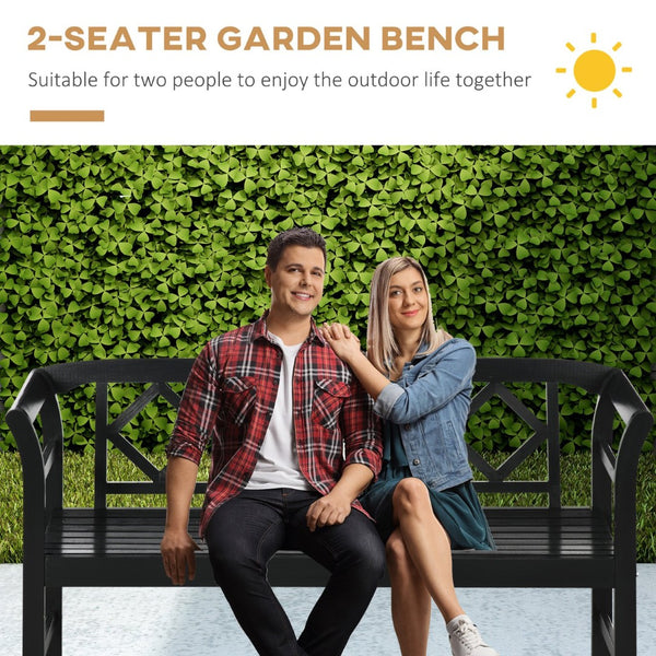 English Elm Outsunny Wooden Patio Bench - Rustic 3-Person Garden Seat With Diamond Backrest & Armrests, Black W2225P174073-GIGA