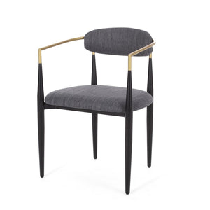 English Elm Dining Arm Chairs Set of 2 Gold Accent Iron Frame Upholstered Modern Minimalist N771P392272C