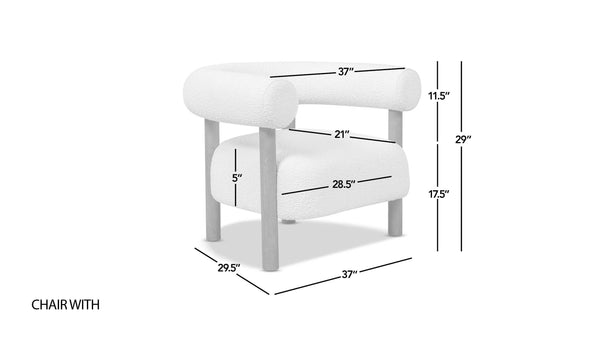 English Elm Jennifer Taylor Home - Fuji Plush 37" Mid Century Barrel Arm Chair in Ivory Bouclé — Wide 28" Seat, Solid Rubberwood Legs B2719P238263