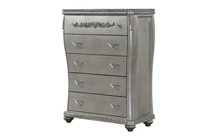 English Elm Destiny Traditional 5-Piece King Bedroom Set: Luxurious Upholstered Bed & Elegant Silver Finish B009S01359