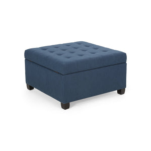 English Elm Christopher Knight Home® - ISABELLA Upholstered Storage Ottoman with Tufted Lid, Soft-Close Hinge, Birch Legs, 32" Square Navy Blue 52528.00FNBLU