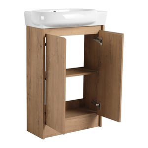 English Elm 23" Freestanding Bathroom Vanity with Ceramic Vessel Sink, Soft-Close Doors, Adjustable Shelf Storage Imitative Oak W999P206106