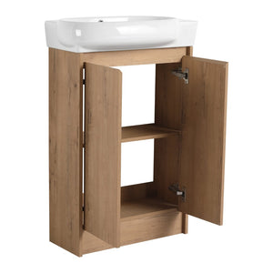 English Elm 23" Freestanding Ceramic Vessel Sink Vanity with Soft Close Cabinet and Wall Rack Imitative Oak W999S00491