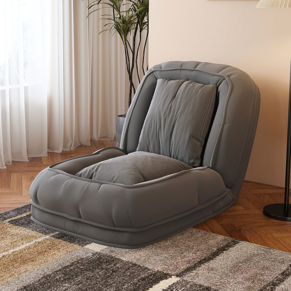 English Elm Upholstered Foldable Lazy Sofa Bed with 5 Recline Positions, Corduroy Tatami Chair with Pillows—Comfortable Space-Saving Lounge for Living Room and Bedroom Grey W2699P324228