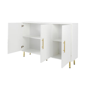 English Elm 3-Door Fluted Sideboard with Gold Handles, 55" White Buffet Cabinet for Kitchen Dining Living Room W2282P220597