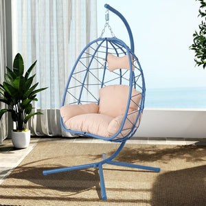 English Elm Hanging Egg Chair with Pe Wicker Stand Ergonomic Swing Seat for Patio or Bedroom T5880P497570
