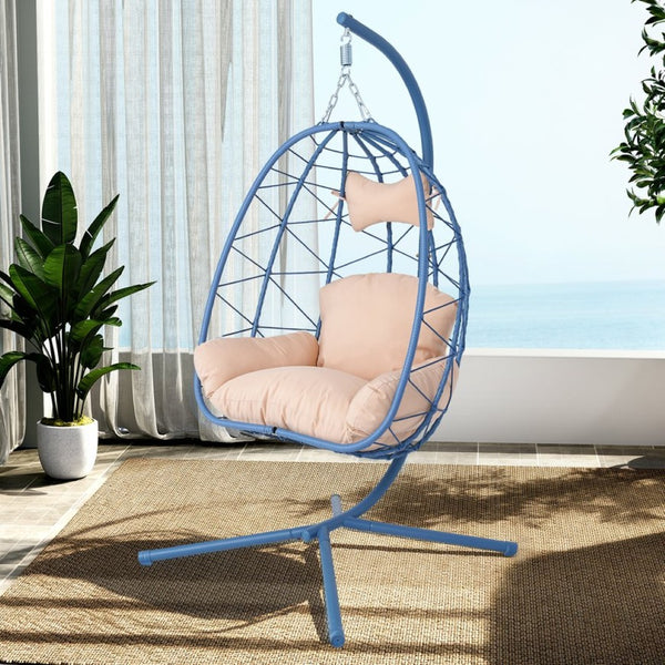 English Elm Hanging Egg Chair with Pe Wicker Stand Ergonomic Swing Seat for Patio or Bedroom T5880P497570