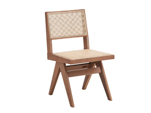 English Elm Velentina Rattan Side Chair Set of 2 — Coastal-inspired patio dining chairs with geometric woven backs and rubberwood frame Natural 41.4 L x 23.3 W x 9.3 H B2726P245450