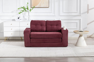 English Elm Convertible Floor Sofa Bed with Memory Foam and Ribbed Corduroy for Small Spaces Wine Red W395P438031