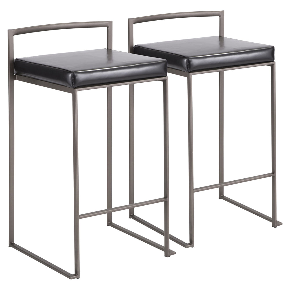 English Elm Fuji Industrial Stackable Counter Stool with Padded Faux Leather Seat, Sleek Welded Frame, Set of 2 Black B202P222369