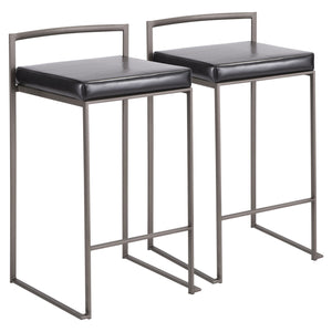 English Elm Fuji Industrial Stackable Counter Stool with Padded Faux Leather Seat, Sleek Welded Frame, Set of 2 Black B202P222369