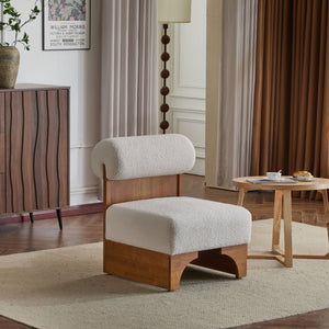 English Elm Christopher Knight Home® - Modern Boucle Lounge Chair with Rolled Backrest and Solid Wood Frame for Cozy, Durable Comfort and Style Beige+Natural N767P256409B