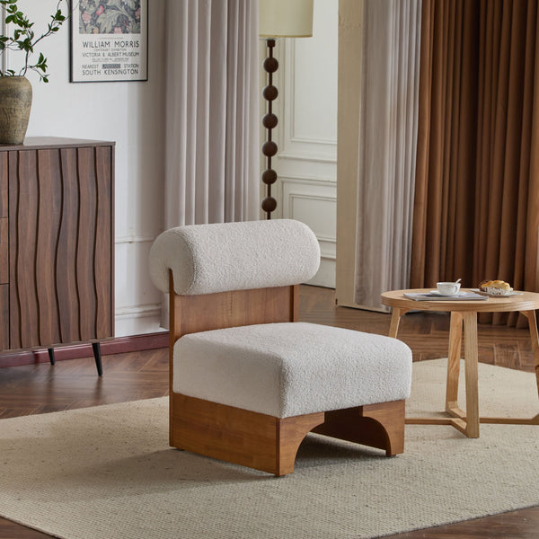 English Elm Christopher Knight Home® - Modern Boucle Lounge Chair with Rolled Backrest and Solid Wood Frame for Cozy, Durable Comfort and Style Beige+Natural N767P256409B