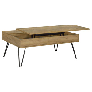 English Elm Amara Golden Oak Lift-Top Coffee Table with Hidden Storage, Eco Laminate Finish & Black Hairpin Legs B062P333396