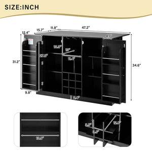 English Elm U_style Compact Kitchen Island with Drop Leaf Power Outlet Wine Rack Stemware Storage Black N711P437715B