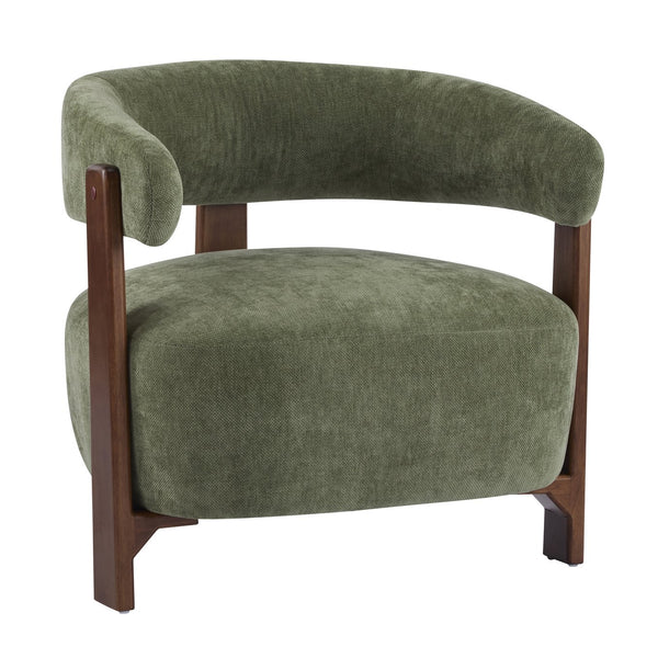 English Elm Christopher Knight Home® - Accent modern minimalist arm chair with three-leg rubberwood frame, premium fabric upholstery, easy assembly and stable comfort Green,Walnut 29 L x 27.75 W x 21 H N776P368457G