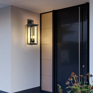 English Elm 1-Pack 22.0" Outdoor Wall Lantern with Dusk-to-Dawn Sensor, Matte Black Aluminum, Clear Glass, Weatherproof Lighting W2312P374778