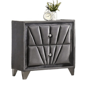 English Elm Gorgeous Art Deco Upholstered Nightstand with Velvet Finish, Glass Top, Crystal Knobs & Chrome Legs Gray 20 L x 28.5 W x 25 H B2741P320906