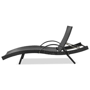 English Elm K&K 80" Outdoor Wicker Chaise Lounge Set of 2 with 2000H UV Wicker, Pull-Out Side Table, 4-Position Recliner Black WF321204AAB