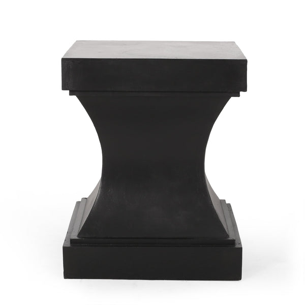 English Elm Christopher Knight Home® - ATHENA modern pedestal side table in lightweight concrete, minimalist outdoor/indoor accent, 17.25"w x 21.5"h Black 67584.00BLK