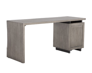 Sunpan Lewis Desk - Stunning Live Edge Design with Solid Acacia Wood, Brass Accents, and Three Drawers Grey