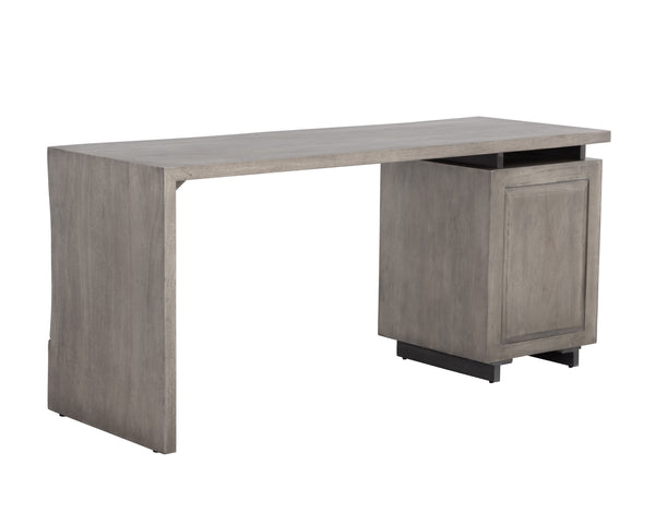 Sunpan Lewis Desk - Stunning Live Edge Design with Solid Acacia Wood, Brass Accents, and Three Drawers Grey