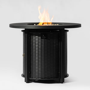English Elm 32" 32inch Propane Fire Pit Table 50,000 BTU Steel Outdoor Patio Wicker Look with Rocks Lid Included W853P193941