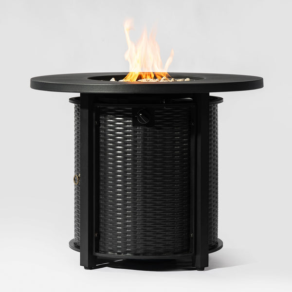 English Elm 32" 32inch Propane Fire Pit Table 50,000 BTU Steel Outdoor Patio Wicker Look with Rocks Lid Included W853P193941