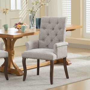 English Elm Upholstered Chenille Accent Dining Chair with Tufted Diamond Back, Curved Solid Wood Legs, Comfortable Support Beige W1143P346927