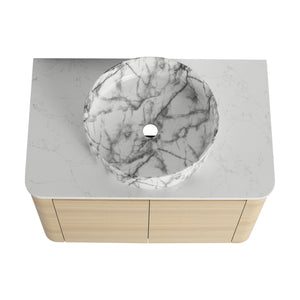 English Elm 30'' Wall-Mounted Bathroom Vanity With Ceramic Art Sink & Soft-Close Doors For Modern Spaces W999S00465