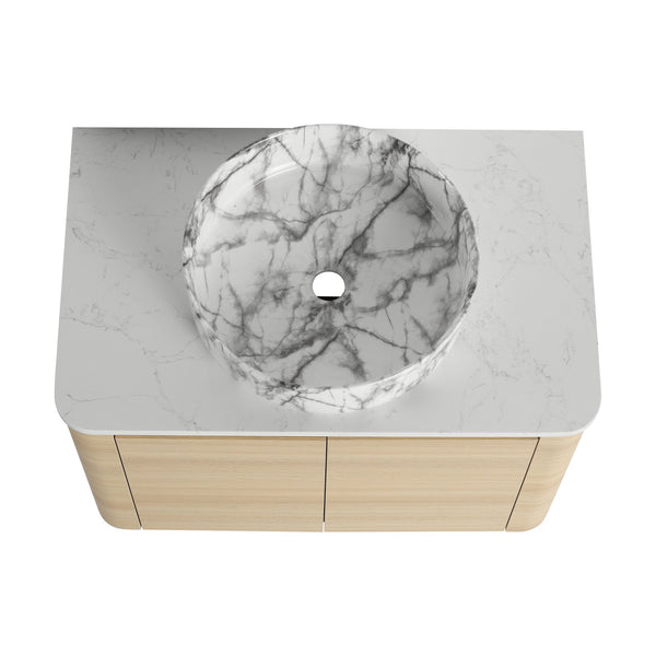 English Elm 30'' Wall-Mounted Bathroom Vanity With Ceramic Art Sink & Soft-Close Doors For Modern Spaces W999S00465