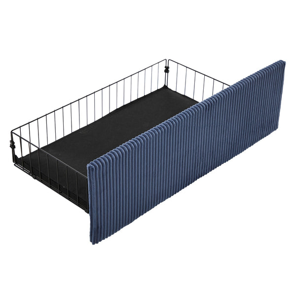 English Elm UNITED Corduroy L-Shaped Sectional Sofa with Storage Ottoman, USB Ports, Cup Holders & LED Lighting Navy W1568P332406