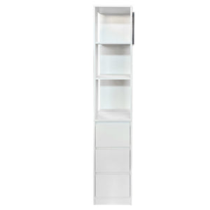 English Elm 70.87"h Tall Storage Cabinet Glass Panel Doors Asymmetric Drawers Modern Hallway Organizer W331S00204