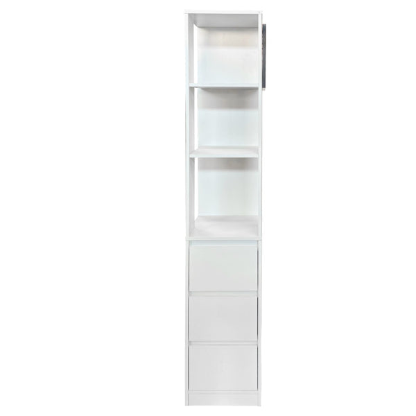 English Elm 70.87"h Tall Storage Cabinet Glass Panel Doors Asymmetric Drawers Modern Hallway Organizer W331S00204