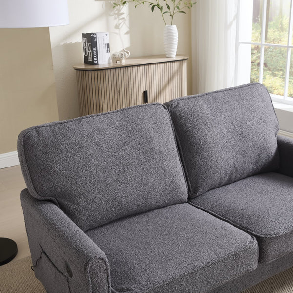 English Elm Loveseat Modern Mid-Century 2-Seater with USB Type-C Charging, Removable Zippered Covers, Sturdy Wood Legs Gray W395P238824