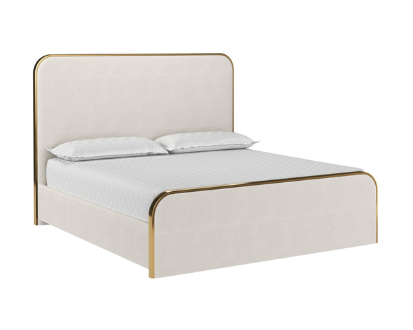 Sunpan Tometi Bed - Sleek Modern Design with Curved Upholstered Headboard and Brushed Gold Accents King