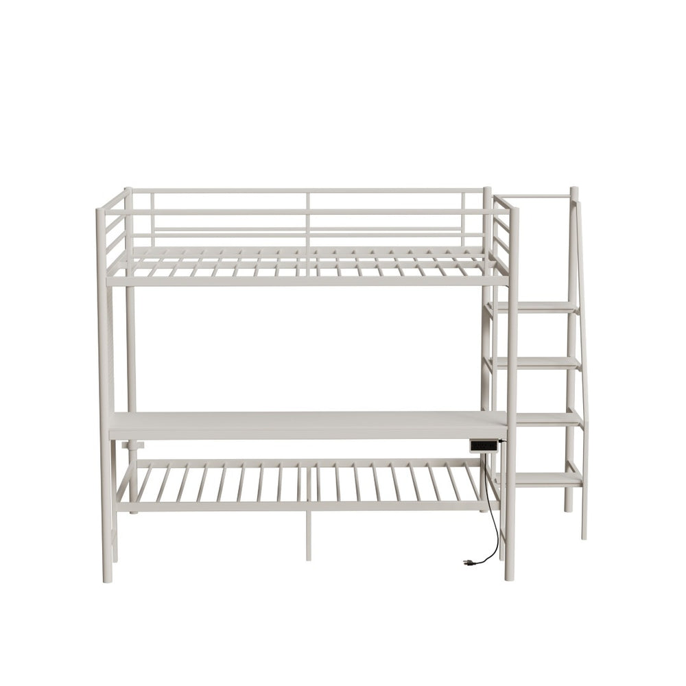 English Elm Black Metal Loft Bed with Built-in Desk Rgb Led Lighting and Charging Station White W1671S00010