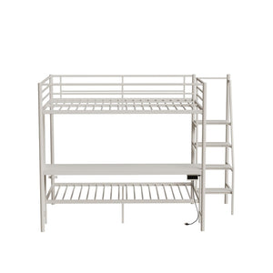 English Elm Black Metal Loft Bed with Built-in Desk Rgb Led Lighting and Charging Station White W1671S00010